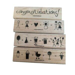 Stampin Up It All Adds Up Rubber Stamp Set Wedding Baby Party Wood Mount (2005)